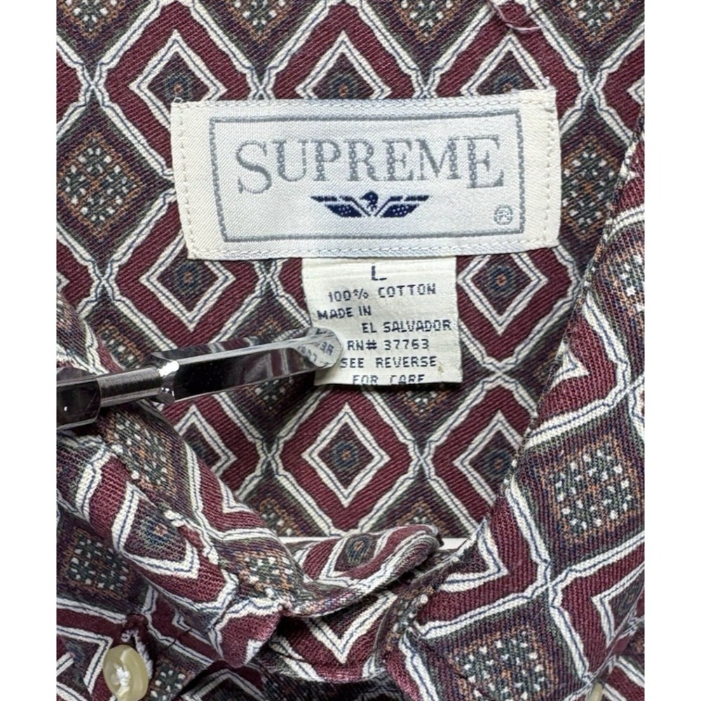 Vintage Supreme Maroon Geometric Print Long Sleeve Button Down‎ Shirt Mens Large - Picture 3 of 8